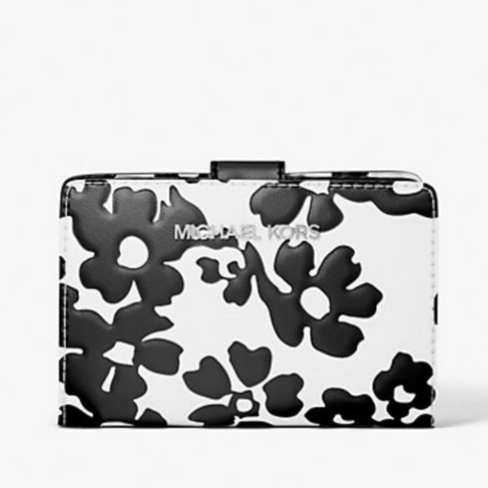 Michael Kors Jet Set Medium Floral Print Bi-Fold Wallet
Black 
NWT